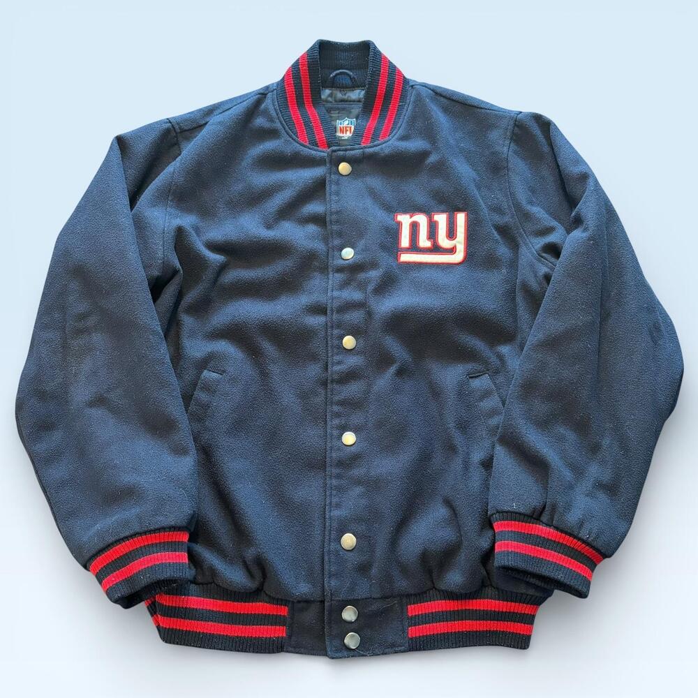 New York Giants Jacket Mens Large Blue Red NFL Football Snap Front Varsity NFL